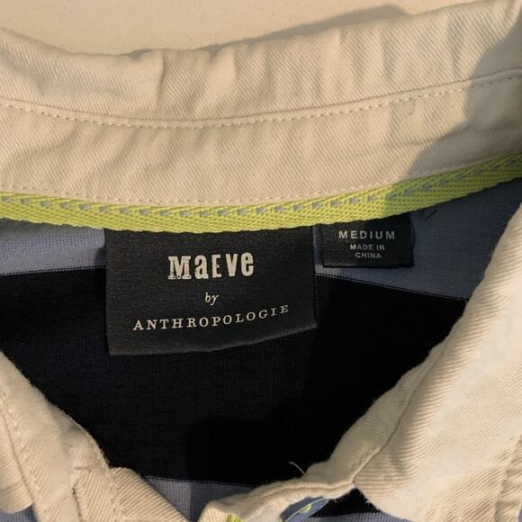 Maeve Top Women M Medium Multi Rugby Striped Cap Sleeve Polo Shirt Anthropologie - Picture 6 of 11